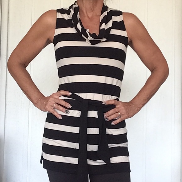 WHITE HOUSE BLACK MARKET STRIPED SLEEVELESS DRAPE NECK TOP SMALL - Picture 5 of 12